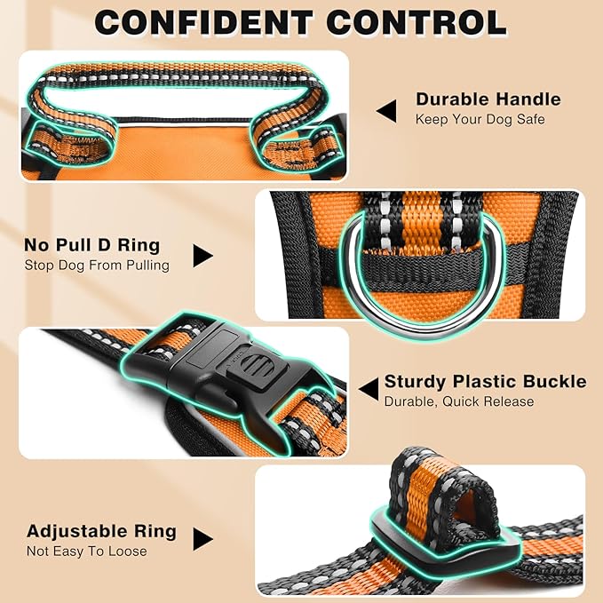 WINSEE Dog Harness No Pull, Adjustable Pet Vest with Front/Back Leash Clips, Reflective Soft Padded Dog Harness for Large Dogs, Easy Control Handle for Walking