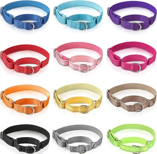 Cunno 12 Pcs Martingale Collar for Medium Dogs Reflective Dog Collar with Durable Metal Buckle Adjustable Nylon Pet Prevent Slipping Out for Pupplies, 12 Colors(Large)