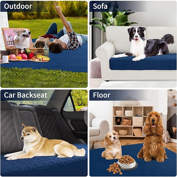 PureFit 100% Waterproof and Anti-Slip Dog Bed Cover, Washable Pet Blanket, Stain Resistant Sofa Couch Furniture Protector Cover for Kids, Dog, Cat (82x82 Inch, Navy)