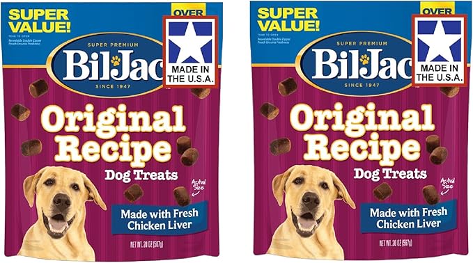 Bil-Jac Dog Treats - Original Recipe Chicken Liver Soft Puppy Training Treat Rewards, Resealable Double Zipper Pouch (Sizes Vary) (2, 20oz)
