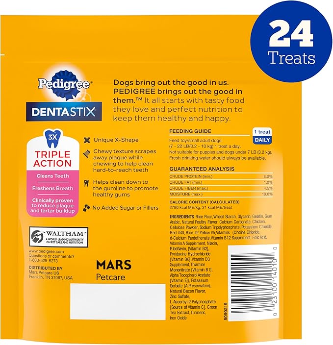 Pedigree Dentastix Dual Flavor Small Dog Dental Treats, Bacon & Chicken Flavors, 5.08 oz. Pack (24 Treats)