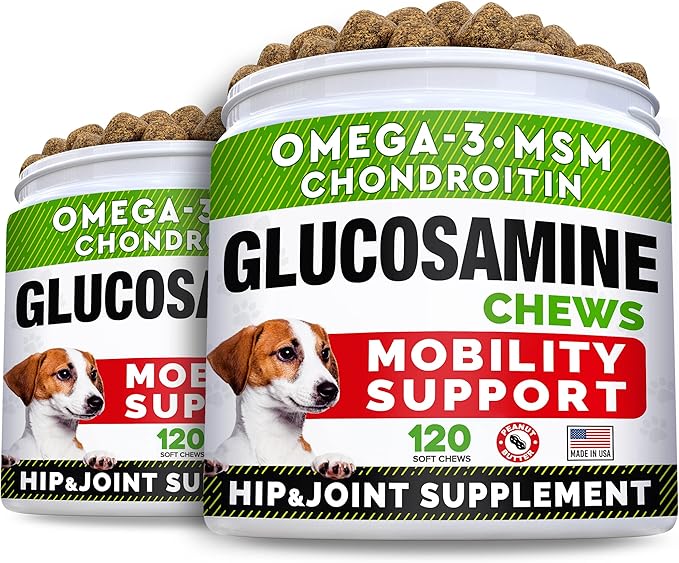 STRELLALAB Glucosamine Treats for Dogs - Joint Supplement w/Omega-3 Fish Oil - Chondroitin, MSM - Advanced Mobility Chews - Joint Pain Relief - Hip & Joint Care - Peanut Butter Flavor - 240 Ct