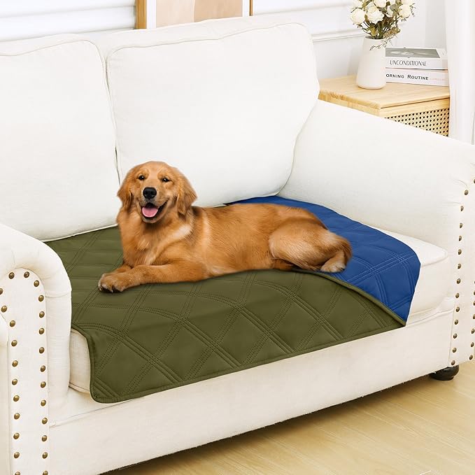 Smiry Waterproof Dog Bed Cover Blanket 30x53, Soft Reversible Pet Blanket, Washable Leakproof Cats Dogs Couch Cover for Sofa, Couch, Furniture, Green/Navy