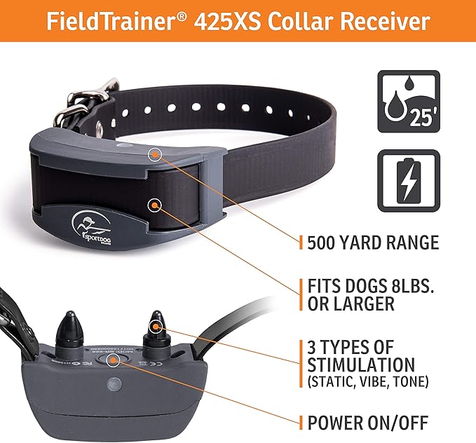 SportDOG Brand FieldTrainer 425XS Remote Training Dog Collar, E Collar For Stubborn Dogs - Waterproof, Submersible Up To 25 Feet, Rechargeable Dog Training Device with Remote Static, Vibrate, and Tone