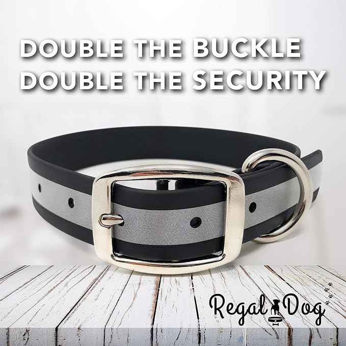 Regal Dog Products Small Black Heavy Duty Reflective Dog Collar with Durable Metal Buckle and D Ring Adjustable, Chew Proof & Waterproof Strong Small Dog Collar | Other Sizes for Medium & Large Dogs