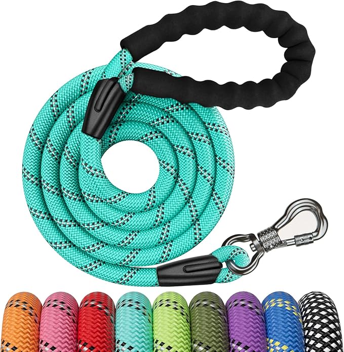 NTR 3FT Heavy Duty Dog Leash Teal Rope Dog Leash with Swivel Lockable Hook and Comfortable Padded Handle Cat Puppy Leash Lead Small Medium Large Dogs Training Playing Camping,or Backyard 3ft*1/2Inch