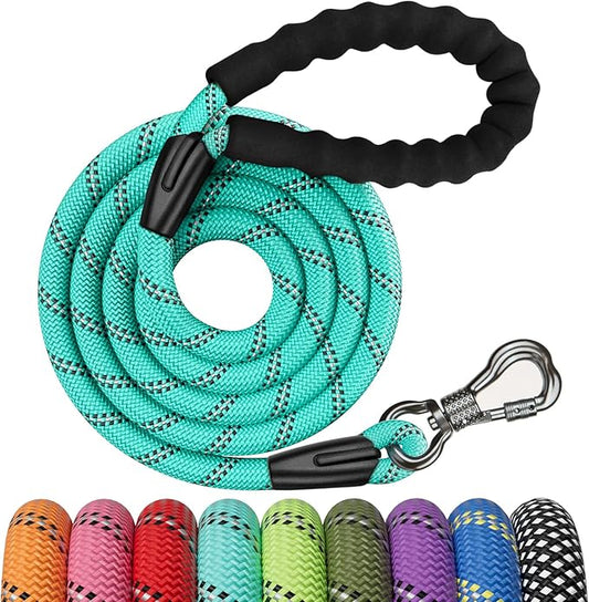 NTR 3FT Heavy Duty Dog Leash Teal Rope Dog Leash with Swivel Lockable Hook and Comfortable Padded Handle Cat Puppy Leash Lead Small Medium Large Dogs Training Playing Camping,or Backyard 3ft*1/2Inch