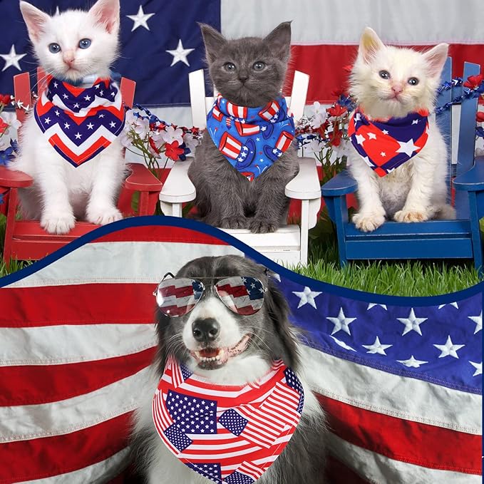 Sumind 100 Pieces Patriotic Dog Bandanas Bulk Bibs Triangle Scarf Star Bandanas for Dogs with Independence Day Patterns for Independence Day Pet Costume Accessories Decoration(Medium)