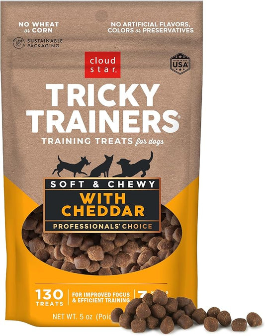 Cloud Star Tricky Trainers Soft & Chewy Dog Training Treats 5 oz Pouch, Cheddar Flavor, Low Calorie Behavior Aid with 130 treats