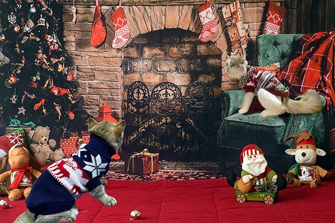 3Pcs Christmas Dog Sweater Costume Xmas Cat Knitwear Clothes Navy Blue White and Christmas Red Sweaters with Reindeers Snowflakes Pattern for Kitten Cat Puppy Dog S