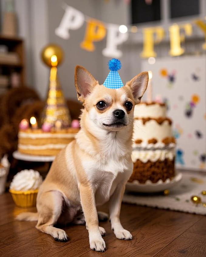 PET SHOW 10 Pack Mini Party Hats for Small Dog Birthday Stuffed Animals Dolls Puppy Cats Adjustable Headband Colorful Holiday Felt Hats Kitten Pet Grooming Costume Accessories