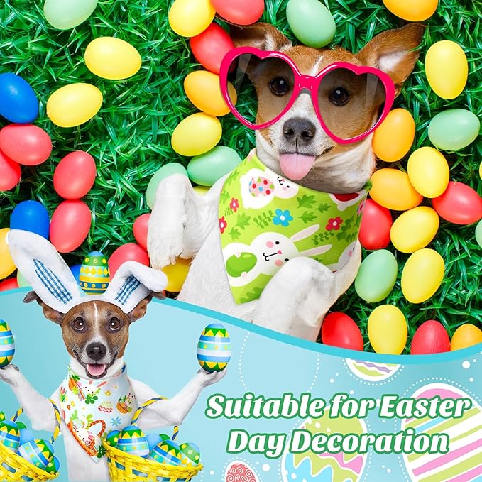 Sanwuta 50 Pcs Easter Dog Bandanas Bulk Pet Kerchief Set Bibs Triangle Scarf Dog Bandanas with Egg Rabbit Carrot Patterns for Easter Party Pet Costume Accessory Decoration(31.5 x 21.7 x 21.7)