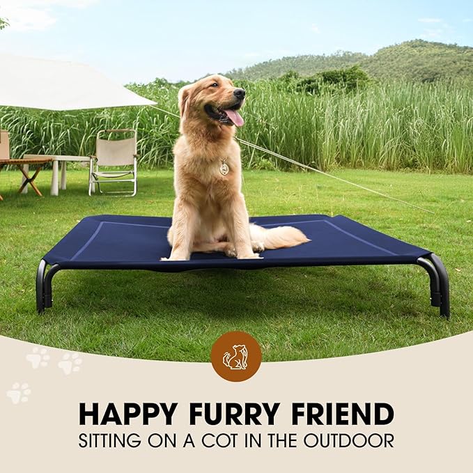 Elevated Dog Bed, Raised Outdoor Dog Bed for Large Sized Dogs, Portable Cooling Pet Cot with Breathable & Washable Mesh, Indoor & Outdoor Pet Hammock with Skid-Resistant Feet.