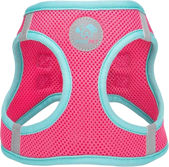 PHOEPET Step-in Dog Harness,Reflective Adjustable Dog Vest Harness, Soft Pet Walking Jacket with 2 Metal Leash Hooks for Dog and Cat(Pink Base & Green Straps,XL)