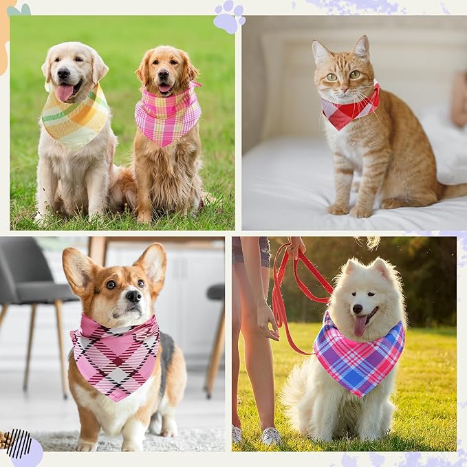 Sweetude 100 Pcs Plaid Dog Bandanas Bulk Pet Triangle Scarf Bibs Washable Puppy Kerchief Adjustable Grooming Supplies for Small Medium Large Dog Cat Costume Accessories
