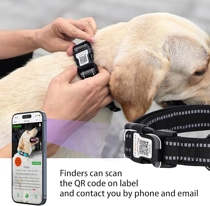 Dog Collar with QR Code, Reflective Dog Collar, Soft Neoprene Padded & Safety Locking Buckle Adjustable Pet Collar (Black, S-with Airtag Holder)