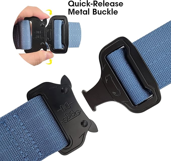 KCUCOP Heavy Duty Dog Collar - Adjustable Tactical Military Dog Collars with Metal Buckle, Quick Release, 2 D-Rings & Flag Patch for Medium & Large Dogs(Blue-L)