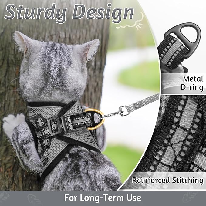 rabbitgoo Cat Harness and Leash Set for Walking Escape Proof, Adjustable Soft Kittens Vest with Reflective Strip for Cats, Comfortable Outdoor Vest, Grey, S