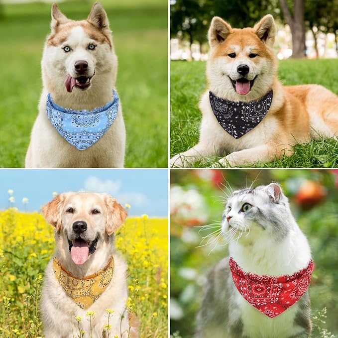 PAWCHIE Dog Bandanas Small Reversible Styles Pet Triangle Scarf Bibs - Adjustable with Two Snaps - Kerchief Set Accessories for Dogs, Puppy, Cats, L