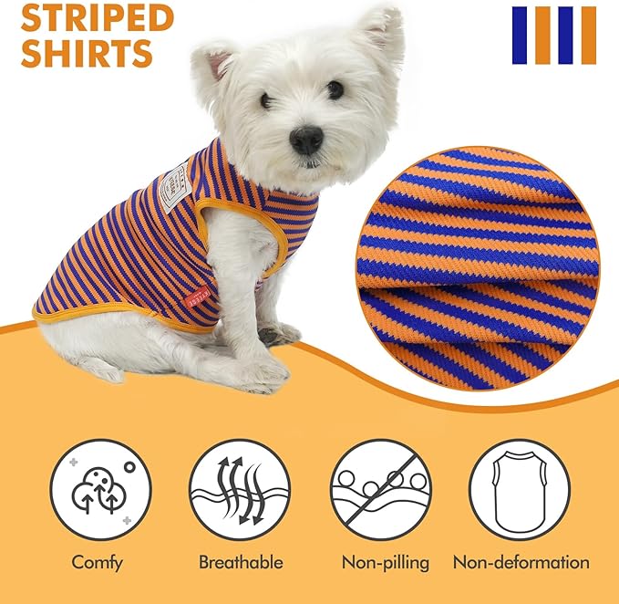 KYEESE 2Pack Dog Shirts Striped for Small Dogs Soft Stretchy Dog T-Shirts Lightweight Tank Top Sleeveless Vest Breathable Pet Apparel, Large, Orange+Green