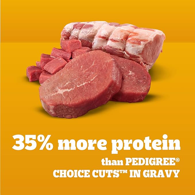 Pedigree High Protein Wet Dog Food Pouches, Beef and Pork Tenderloin Flavor Cuts in Gravy, 3.5 oz. Pouches, 16 Count