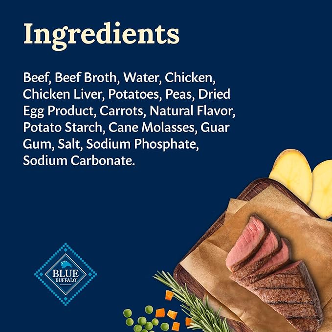 Blue Buffalo Delectables Natural Wet Dog Food Toppers, Hearty Beef Cuts in Gravy, 3-oz (24 Pouches)