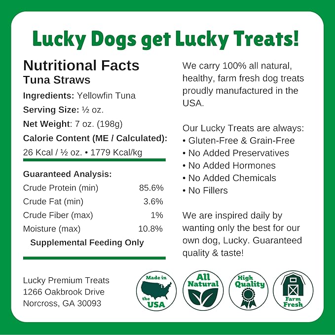 Lucky Premium Treats Tuna Jerky Straws – All Natural Tuna Jerky Dog Treats and Cat Treats, Pet Treats with Rich Source of Omega-3 (7 oz)