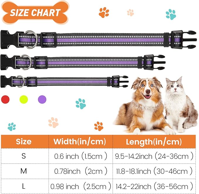 Weewooday 3 Pieces Reflective Dog Collar Nylon Adjustable Quick Release Pet Collars for Dogs(Small)