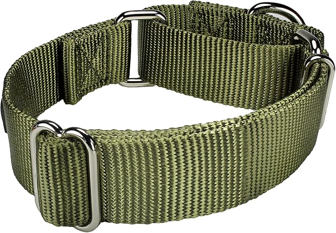 Mikivery Martingale Dog Collar Nylon Adjustable and Safety Training Colourful Comfortable Metal Buckle Pet Collars for Small Medium and Large Dogs(Military Green,M)