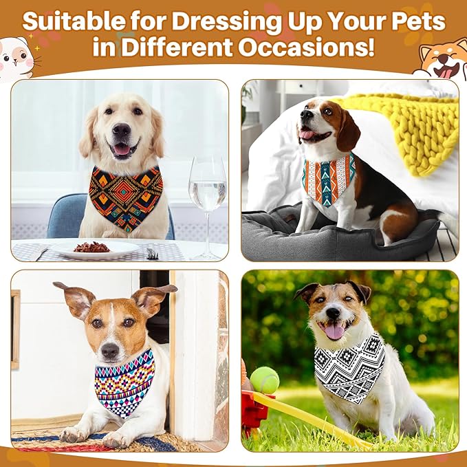 Reginary 72 Packs Dog Bandanas Pet Bandanas Triangle Scarf Bibs Dog Bibs Adjustable Dog Bandana for Pet Costume Accessories (Geometric Stripes Pattern)