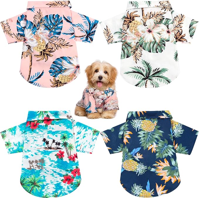 Weewooday 4 Pieces Pet Summer T-Shirts Hawaii Style Floral Pet Dog Shirt Breathable Cool Clothes Beach Seaside Puppy Sweatshirt for Small Puppy(Floral Style,X-Small)