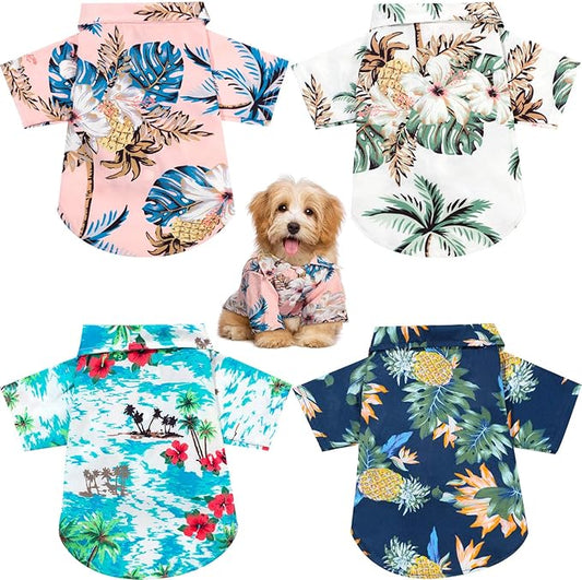 Weewooday 4 Pieces Pet Summer T-Shirts Hawaii Style Floral Pet Dog Shirt Breathable Cool Clothes Beach Seaside Puppy Sweatshirt for Small Puppy(Floral Style,X-Small)