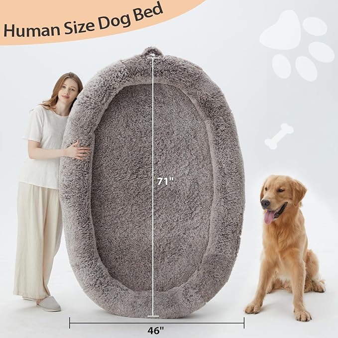WNPETHOME Human Dog Bed for Adult,71"x 46"Foam Human Sized Dog Beds for People,Fluffy Gaint Dogs Bed for People with Washable Cover & Non-Slip Bottom