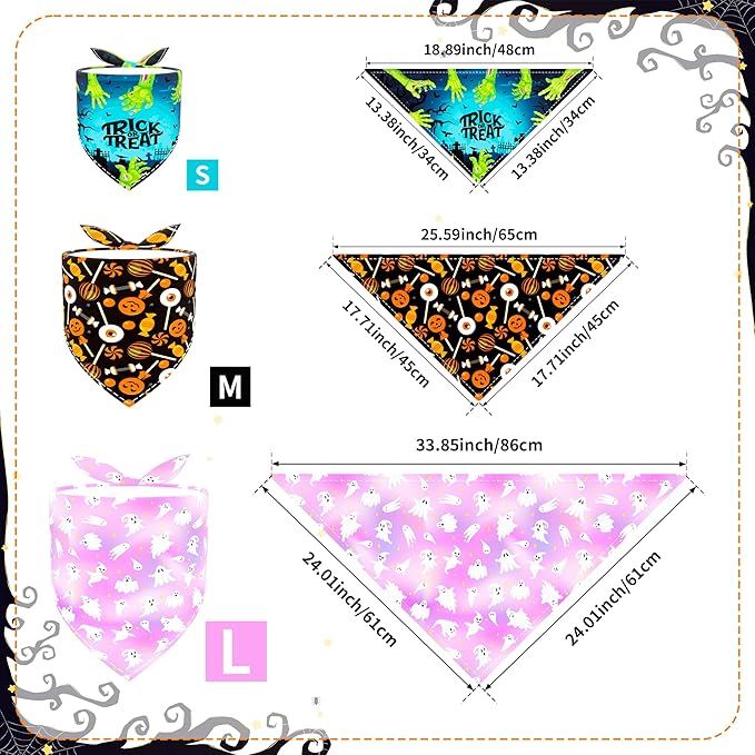 Halloween Dog Bandanas for Small Dogs 7 Pack Adjustable Dog Bandanas for Puppy 18 Inch Dogs Scarves for Cats Breed Grooming S