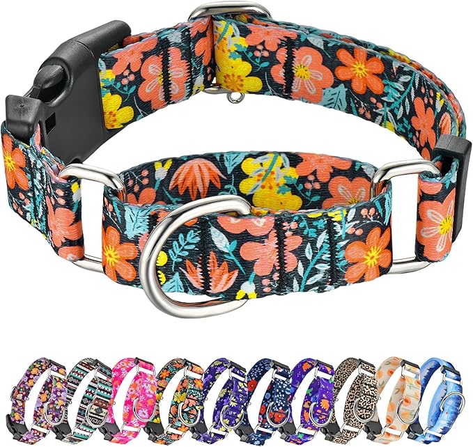 Hikiko Martingale Collar for Dogs Cute Floral Dog Collar for Small Medium Large Dogs Soft Nylon Adjustable Dog Collars (Flower Grass,Large)