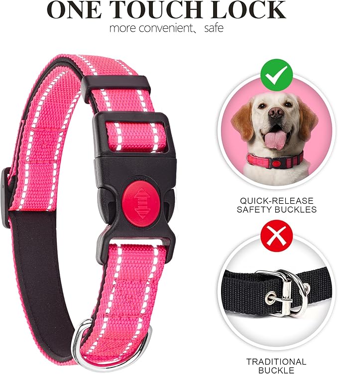 2 Pack Reflective Dog Collars for Medium Large and Small Breed Dogs Male Female,Padded Soft Durable Nylon Neoprene Collar for Puppy Dogs Girl Boy with Quick Release Safety Buckle,Purple,Teal,XS
