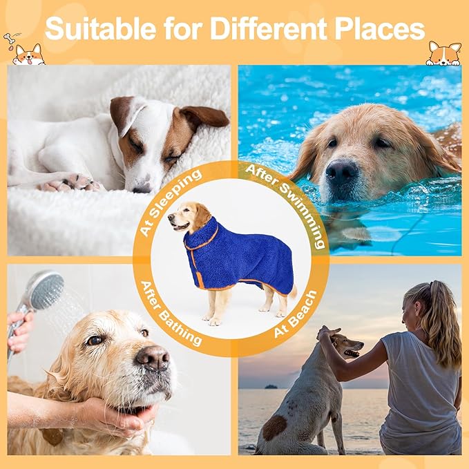 Bienbee Dog Bathrobe, Quick Drying Super Absorbent Dog Robes for After Bath, Warm Keeping Dogs Towel, Dogs Bath Supplies, Dark Blue XL