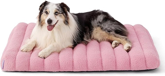 Lesure Cute Orthopedic Dog Bed Large Sized Dog, Waterproof Chic Flat Pet Beds with Removable Washable Cover, Fuzzy Thick Egg Crate Foam Pet Mat for Indoor Use (36" x 27", Pink)