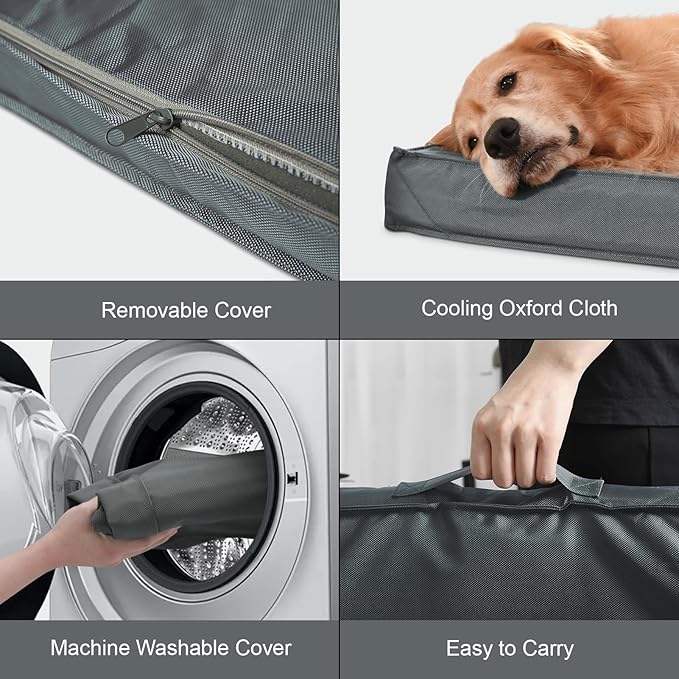 Outdoor Dog Bed for Medium/Small Dogs, Waterproof Dog Crate Bed for Medium Dogs Cats, Orthopedic Egg Crate Foam Pet Bed with Washable and Removable Oxford Cover, Grey