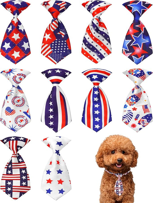 PET SHOW 10 Pack 4th of July Small Dog Ties Neckties for Puppy Doggies Cats Adjustable Holiday Grooming Accessories Patriotic Neck Ties Bowties Girl Boy Pets Memorial Day Holiday Party Costumes