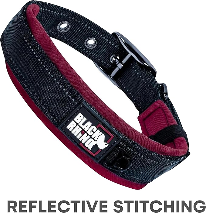 Black Rhino - The Comfort Collar Ultra Soft Neoprene Padded Dog Collar for All Breeds - Heavy Duty Adjustable Reflective Weatherproof (XLarge, Burgundy/Bl)