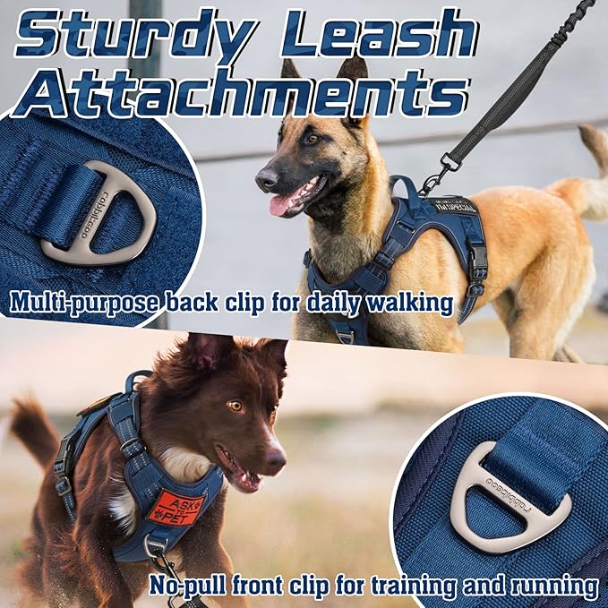rabbitgoo Tactical Dog Harness Medium Sized Dog, No Pull Military Service Vest with Handle & Molle, Easy Control for Training Walking, Adjustable Reflective Straps, Blue, M