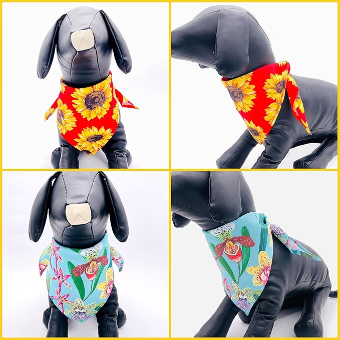 10PCS Dog Bandanas Floral Spring Flowers for Medium Breed Dog Pink Purple Yellow Pattern Kerchief Triangle Bibs Head Scarves for Boys and Girls Grooming Accessories Costume