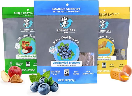 Shameless Pets Soft-Baked Dog Treats, Vegetarian Variety 5-Pack - Natural & Healthy Dog Chews for Small, Medium & Large Dogs - Dog Biscuits Baked & Made in USA, Free from Grain, Corn & Soy