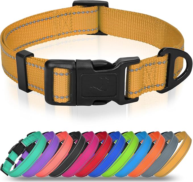 Joytale Small Dog Collar, Reflective and Adjustable Nylon Collar with Quick-Release Buckle, Lightweight No-Choke Design for Small Dogs, Khaki, 5/8" Width
