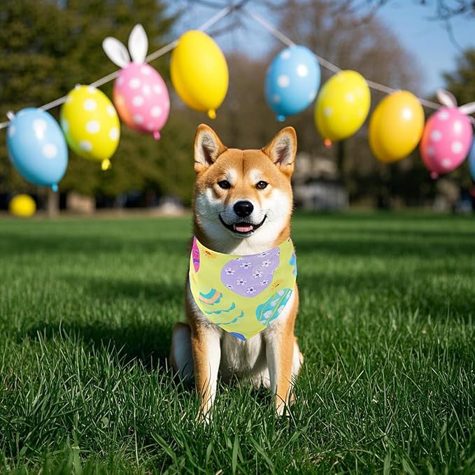 Easter Dog Bandanas for Medium Dog Breed 25 Inch Polyester Dog Bandana 7 Pcs Adjustable Dogs Scarves Grooming M