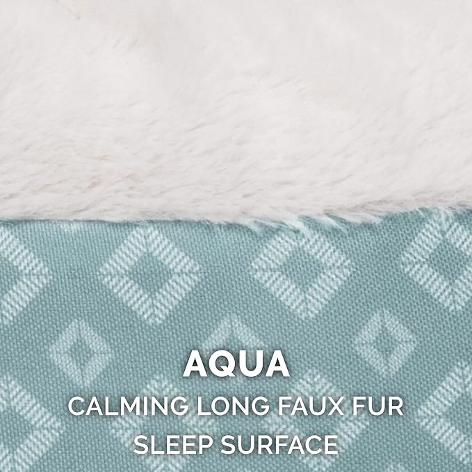 Furhaven 23" Round Donut Dog Bed for Indoor Cats & Small Dogs, Washable, For Dogs Up to 20 lbs - Plush & Diamond Print Donut Bed - Aqua, Small