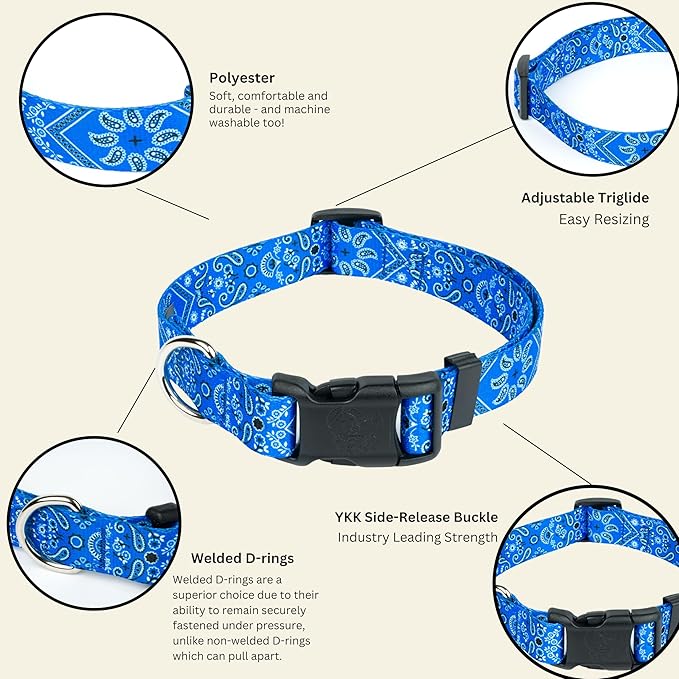 Country Brook Petz - Deluxe Blue Bandana Dog Collar - Made in The U.S.A. - Country and Western Collection Featuring Rugged Designs (1 Inch, Medium)