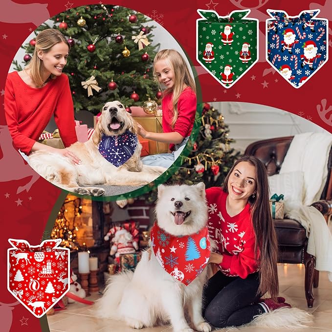 Amylove 120 Pcs Dog Bandanas Bulk Holiday Triangle Dog Pack Puppy Kerchief Bandana Adjustable Pet Scarf for Pet Cat Costume Accessories Decor Summer(Snowman)