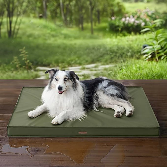 Lesure Outdoor Waterproof Dog Beds Large Sized Dog, Orthopedic Egg Crate Foam Pet Bed with Oxford Fabric Surface and Removable Washable Cover, Pet Mat 36''x27'', Green